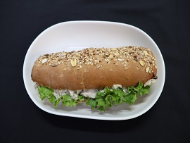 Chicken junglee in multigrain baguette +  water.
