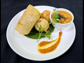 Mini masala dosa with paniyaram and chutney + water